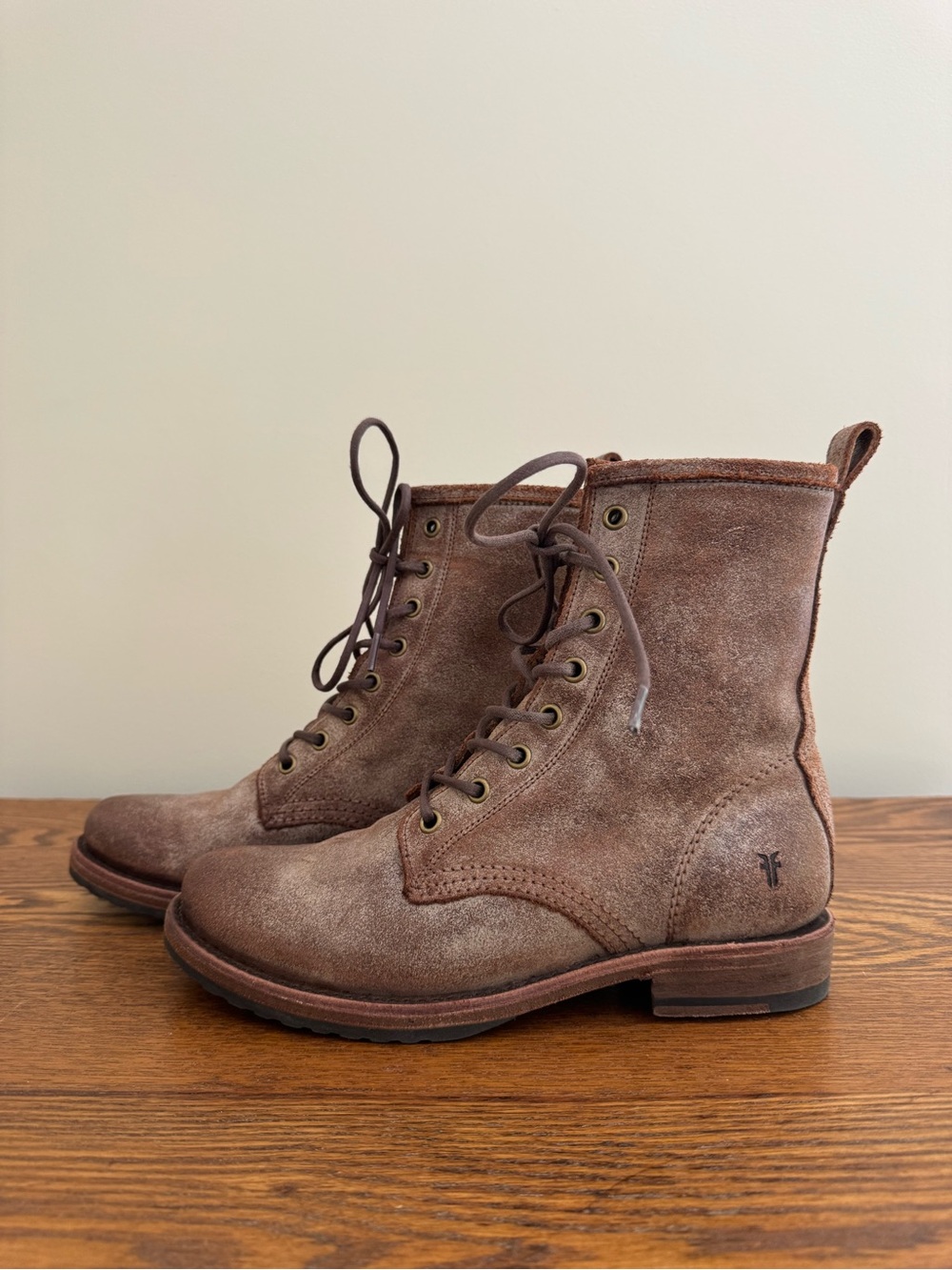 FRYE Veronica Distressed Brown Lace-Up Combat Boots - Picture 4 of 6